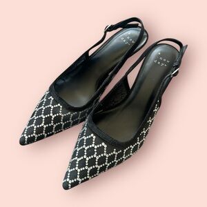 Black Rhinestone Slingback Heels | Pointed Toe | Size 6